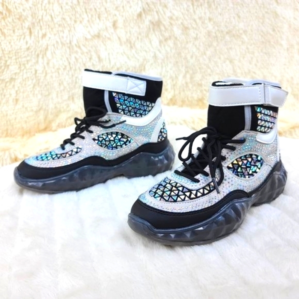 Rhinestone and Beaded High Top Lace Up Sneakers